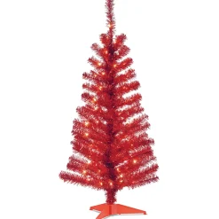 Fashion National Tree Company Pre-Lit Artificial Christmas Tree, Red Tinsel, White Lights, Includes Stand, 4 Feet