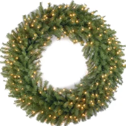 Online National Tree Company Pre-Lit Artificial Christmas Wreath, Green, Norwood Fir, White Lights, Christmas Collection, 42 Inches