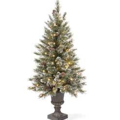 Sale National Tree Company Pre-Lit Artificial Christmas Entrance Tree, Glittery Bristle Pine With Twinkly Led Lights, Plug In, 4 Ft