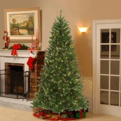 Sale National Tree Company Pre-Lit Artificial Christmas Tree, Peyton Spruce, Green, White Lights, Includes Stand, 6.5 Feet