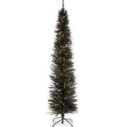Best National Tree Company Pre-Lit Artificial Christmas Tree, Black Tinsel, White Lights, Includes Stand, 6 Feet