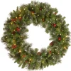 Hot National Tree Company Pre-Lit Artificial Christmas Wreath, Green, Carolina Pine, White Lights, Decorated With Pine Cones, Berry Clusters, Frosted Branches, Christmas Collection, 30 Inches