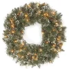 Online National Tree Company Pre-Lit Artificial Christmas Wreath, Green, Glittery Bristle Pine, White Lights, Decorated With Frosted Branches, Pine Cones, Christmas Collection, 30 Inches