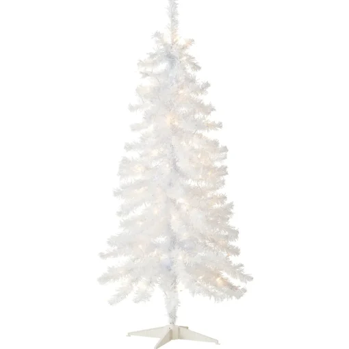 Cheap National Tree Company Pre-Lit Artificial Christmas Tree, White Tinsel, White Lights, Includes Stand, 4 Feet
