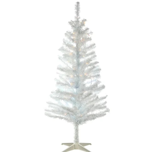 Cheap National Tree Company Pre-Lit Artificial Christmas Tree, White Tinsel, White Lights, Includes Stand, 4 Feet