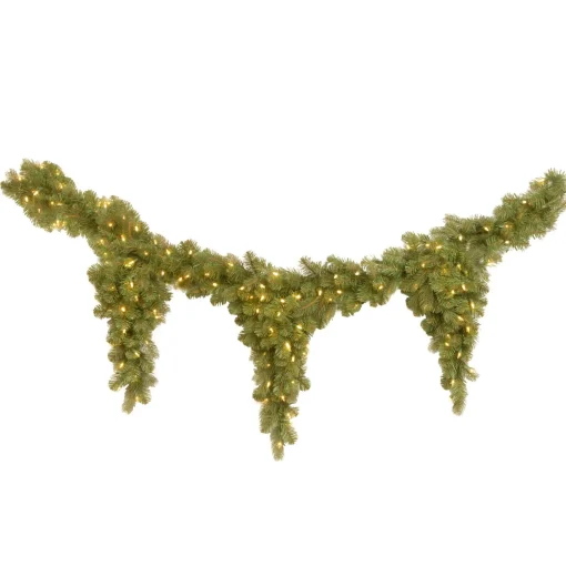 Sale National Tree Company Pre-Lit Artificial Christmas Teardrop Garland, Green, Downswept Douglas Fir, White Lights, Plug In, Christmas Collection, 9 Feet