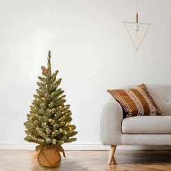 Fashion National Tree Company Pre-Lit Artificial Christmas Tree, Green, Snowy Concolor, White Led Lights, Decorated With Pine Cones, Includes Cloth Bag Base, Battery Operated, 24 Inches