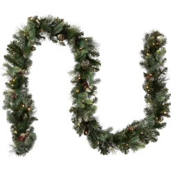 Best National Tree Company Pre-Lit Artificial Christmas Garland, Green, Carolina Pine, White Lights, Decorated With Pine Cones, Plug In, Christmas Collection, 9 Feet