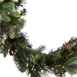 Best National Tree Company Pre-Lit Artificial Christmas Garland, Green, Carolina Pine, White Lights, Decorated With Pine Cones, Plug In, Christmas Collection, 9 Feet
