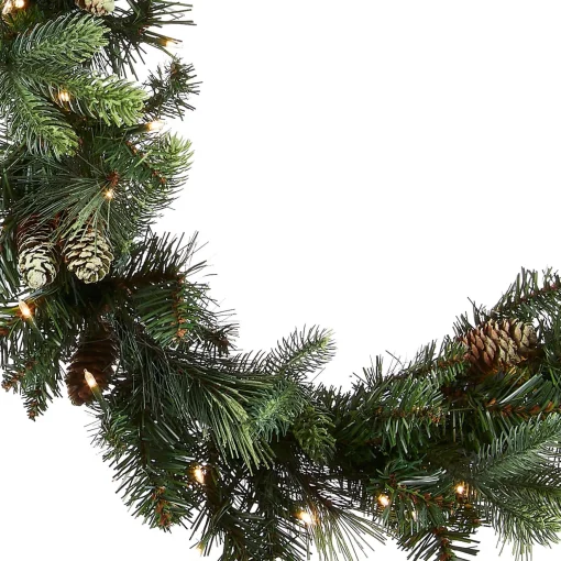 Best National Tree Company Pre-Lit Artificial Christmas Garland, Green, Carolina Pine, White Lights, Decorated With Pine Cones, Plug In, Christmas Collection, 9 Feet