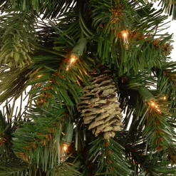 Best National Tree Company Pre-Lit Artificial Christmas Garland, Green, Carolina Pine, White Lights, Decorated With Pine Cones, Plug In, Christmas Collection, 9 Feet