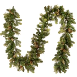 Best National Tree Company Pre-Lit Artificial Christmas Garland, Green, Carolina Pine, White Lights, Decorated With Pine Cones, Plug In, Christmas Collection, 9 Feet