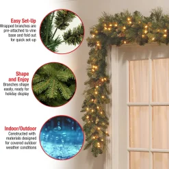 Best National Tree Company Pre-Lit Artificial Christmas Garland, Green, Carolina Pine, White Lights, Decorated With Pine Cones, Plug In, Christmas Collection, 9 Feet