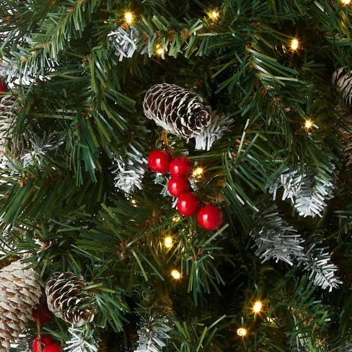 Flash Sale National Tree Company Pre-Lit Artificial Christmas Teardrop, Green, Frosted Berry, White Lights, Decorated With Pine Cones, Berry Clusters, Frosted Branches, Christmas Collection, 36 Inches