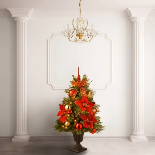 Online National Tree Company Pre-Lit Artificial Christmas Tree, Elegance, Green, White Lights, Includes Pot Base, 3 Feet