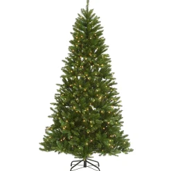 Store National Tree Company Pre-Lit Artificial Christmas Tree, Peyton Spruce, Green, White Lights, Includes Stand, 6.5 Feet