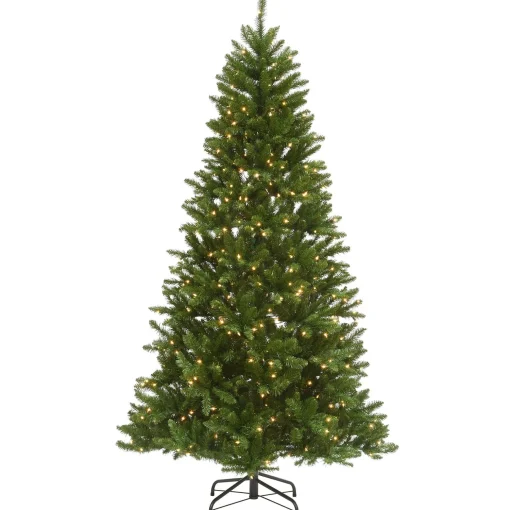 Store National Tree Company Pre-Lit Artificial Christmas Tree, Peyton Spruce, Green, White Lights, Includes Stand, 6.5 Feet