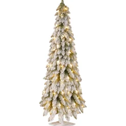 Pre-Lit Artificial Christmas Tree, Snowy Downswept, Green, White Lights, Includes Stand, 5 Feet^National Tree Company Online
