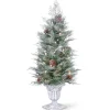 Pre-Lit Artificial Entrance Christmas Tree, Frosted Mountain Spruce, Green, White Lights, Decorated With Berry Clusters, Pine Cones, Includes Metal Base, 4 Feet^National Tree Company Cheap
