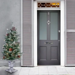 Pre-Lit Artificial Entrance Christmas Tree, Frosted Mountain Spruce, Green, White Lights, Decorated With Berry Clusters, Pine Cones, Includes Metal Base, 4 Feet^National Tree Company Cheap