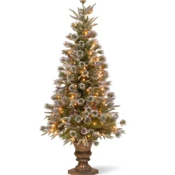 Cheap National Tree Company Pre-Lit Artificial Entrance Christmas Tree, Liberty Pine, Green, White Lights, Decorated With Pine Cones, Includes Metal Base, 4 Feet