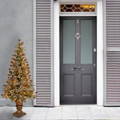 Cheap National Tree Company Pre-Lit Artificial Entrance Christmas Tree, Liberty Pine, Green, White Lights, Decorated With Pine Cones, Includes Metal Base, 4 Feet