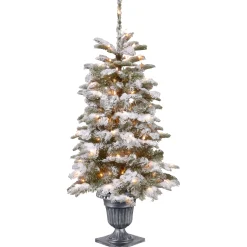 Pre-Lit Artificial Entrance Christmas Tree, Snowy Camden, Green, White Lights, Includes Metal Base, 4 Feet^National Tree Company Hot