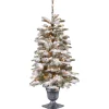 Discount National Tree Company Pre-Lit Artificial Entrance Christmas Tree, Snowy Camden, Green, White Lights, Includes Metal Base, 4 Feet
