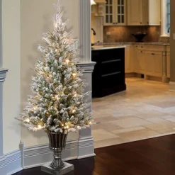 Sale National Tree Company Pre-Lit Artificial Entrance Christmas Tree, Iceland Fir, Green, White Lights, Includes Metal Base, 4 Feet