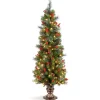 Sale National Tree Company Pre-Lit Artificial Entrance Christmas Tree, Green, Crestwood Spruce, White Lights, Decorated With Pine Cones, Berry Clusters, Frosted Branches, Includes Pot Base, 5 Feet