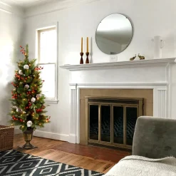 Online National Tree Company Pre-Lit Artificial Entrance Christmas Tree, Frosted Berry Pine, Green, White Lights, Decorated With Berry Clusters, Pine Cones, Includes Metal Base, 4 Feet