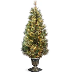 Fashion National Tree Company Pre-Lit Artificial Entrance Christmas Tree, Wispy Willow Grande, Green, White Lights, Includes Metal Base, 5 Feet