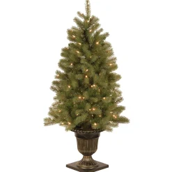 Flash Sale National Tree Company Pre-Lit Artificial Entrance Christmas Tree, Downswept Douglas Fir, Green, White Lights, Includes Metal Base, 4 Feet