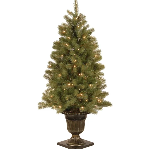Flash Sale National Tree Company Pre-Lit Artificial Entrance Christmas Tree, Downswept Douglas Fir, Green, White Lights, Includes Metal Base, 4 Feet