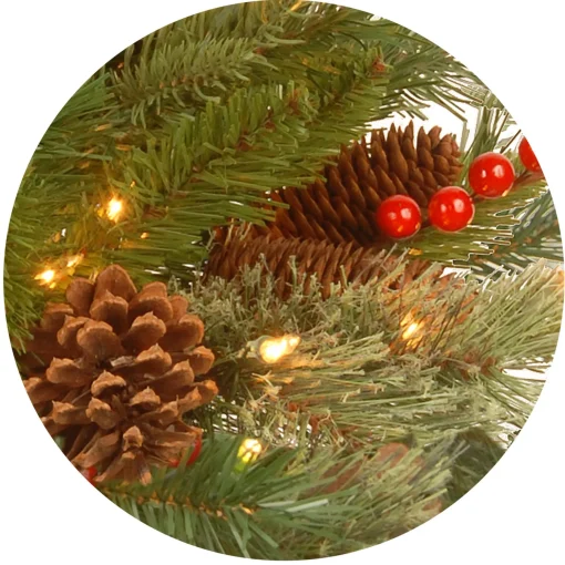 Pre-Lit Artificial Entrance Christmas Tree, Colonial Fir, Green, White Lights, Decorated With Flowers, Includes Metal Base, 6 Feet^National Tree Company Best