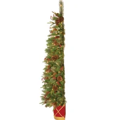 Pre-Lit Artificial Entrance Christmas Tree, Colonial Fir, Green, White Lights, Decorated With Flowers, Includes Metal Base, 6 Feet^National Tree Company Best