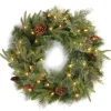 Store National Tree Company Pre-Lit Artificial 'Feel Real' Christmas Wreath, Green, Colonial Fir, White Lights, Decorated With Berry Clusters, Pine Cones, Christmas Collection, 30 Inches