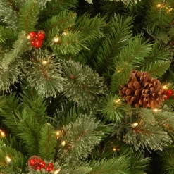 Store National Tree Company Pre-Lit Artificial 'Feel Real' Christmas Wreath, Green, Colonial Fir, White Lights, Decorated With Berry Clusters, Pine Cones, Christmas Collection, 30 Inches