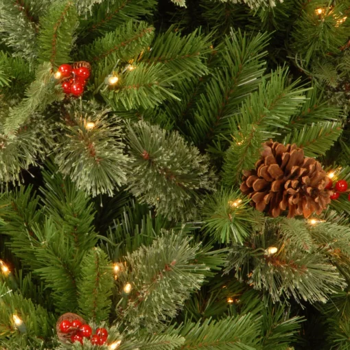 Store National Tree Company Pre-Lit Artificial 'Feel Real' Christmas Wreath, Green, Colonial Fir, White Lights, Decorated With Berry Clusters, Pine Cones, Christmas Collection, 30 Inches