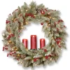 Clearance National Tree Company Pre-Lit Artificial 'Feel Real' Christmas Wreath, Green, Bristle Berry Pine, White Lights, Decorated With Berry Clusters, Pine Cones, Candle Holder, Christmas Collection, 36 Inches