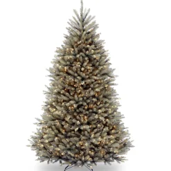 Discount National Tree Company Pre-Lit Artificial Full Christmas Tree, Blue, Dunhill Fir, White Lights, Includes Stand, 7.5 Feet