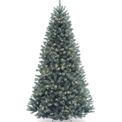 Shop National Tree Company Pre-Lit Artificial Full Christmas Tree, Blue, North Valley Spruce, White Lights, Includes Stand, 9 Feet