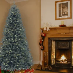 Shop National Tree Company Pre-Lit Artificial Full Christmas Tree, Blue, North Valley Spruce, White Lights, Includes Stand, 9 Feet
