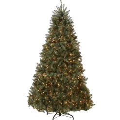 Online National Tree Company Pre-Lit Artificial Full Christmas Tree, Blue, Dunhill Fir, White Lights, Includes Stand, 7.5 Feet