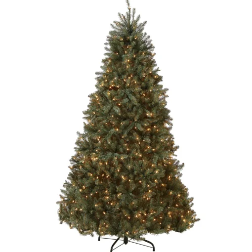 Online National Tree Company Pre-Lit Artificial Full Christmas Tree, Blue, Dunhill Fir, White Lights, Includes Stand, 7.5 Feet