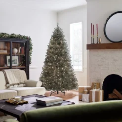 Online National Tree Company Pre-Lit Artificial Full Christmas Tree, Blue, Dunhill Fir, White Lights, Includes Stand, 7.5 Feet
