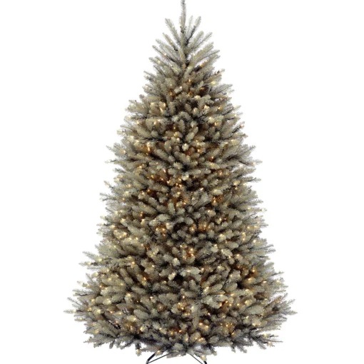 Online National Tree Company Pre-Lit Artificial Full Christmas Tree, Blue, Dunhill Fir, White Lights, Includes Stand, 7.5 Feet