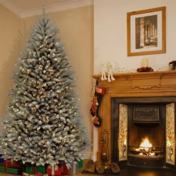 Online National Tree Company Pre-Lit Artificial Full Christmas Tree, Blue, Dunhill Fir, White Lights, Includes Stand, 7.5 Feet