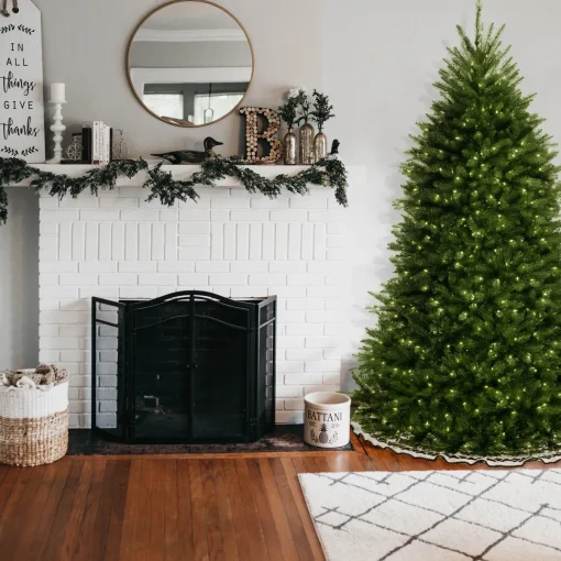 Outlet National Tree Company Pre-Lit Artificial Full Christmas Tree, Blue, Dunhill Fir, White Lights, Includes Stand, 6.5 Feet