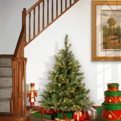 Cheap National Tree Company Pre-Lit Artificial Full Christmas Tree, Green, Carolina Pine, White Lights, Flocked With Pine Cones, Includes Stand, 4.5 Feet